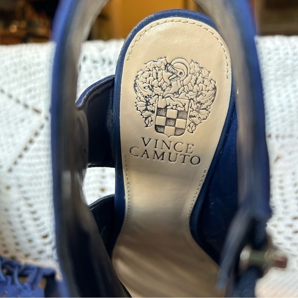Vince Camuto Evalan Lace-up Leather Shoe Cobalt Blue Pointed Heel Size 7.5 W - Picture 7 of 12